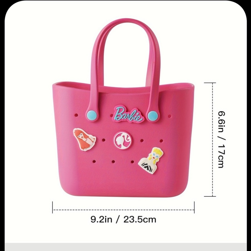 NWT MINISO Barbie Croc Tote bag! Adorable! Barbie embilishments - Picture 5 of 7